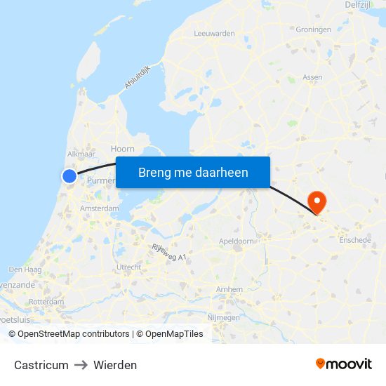 Castricum to Wierden map
