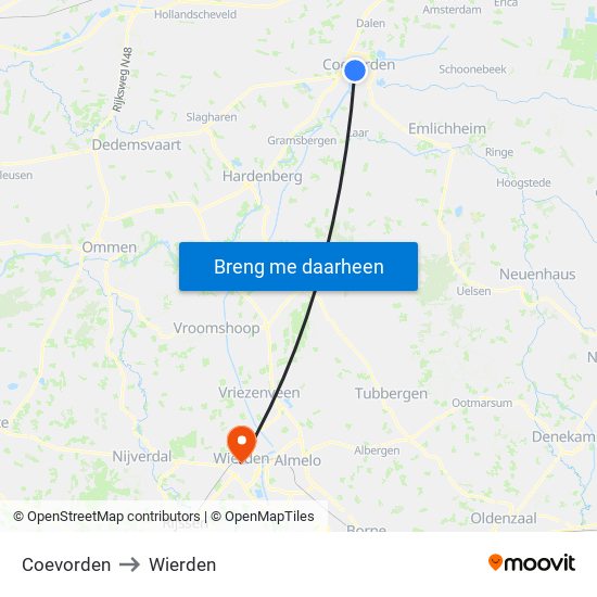 Coevorden to Wierden map