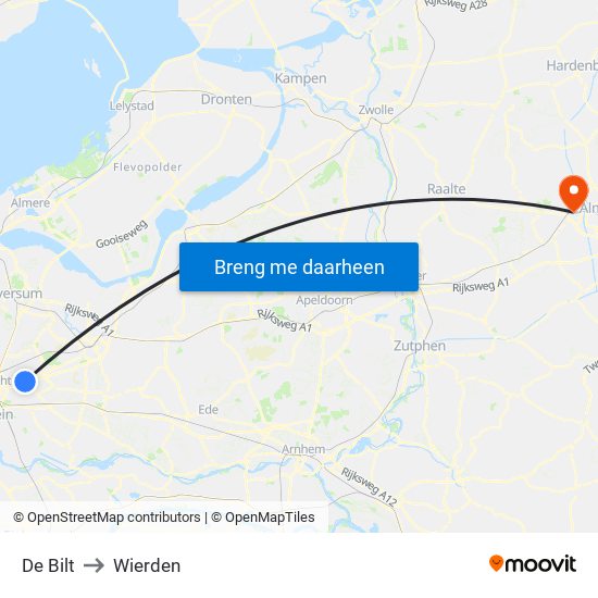 De Bilt to Wierden map