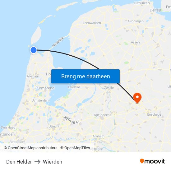 Den Helder to Wierden map