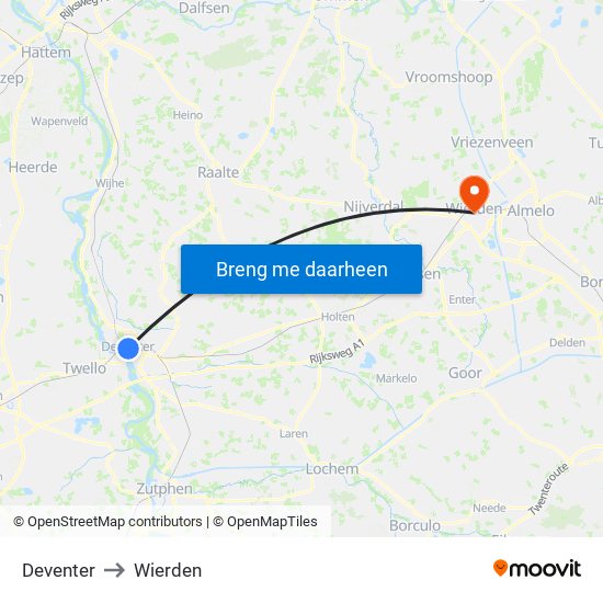 Deventer to Wierden map