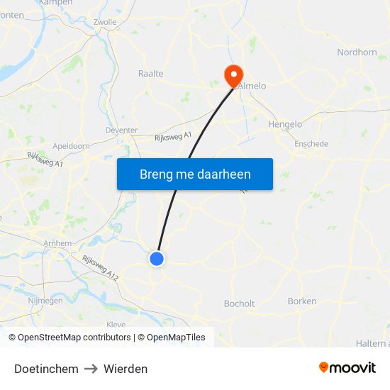 Doetinchem to Wierden map