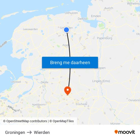 Groningen to Wierden map