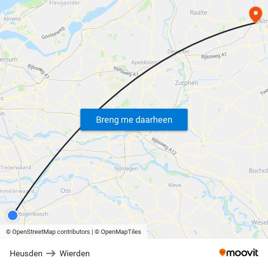 Heusden to Wierden map