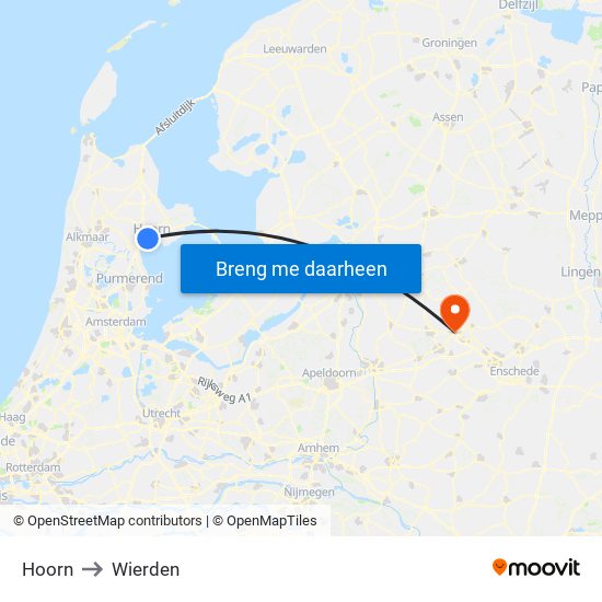 Hoorn to Wierden map