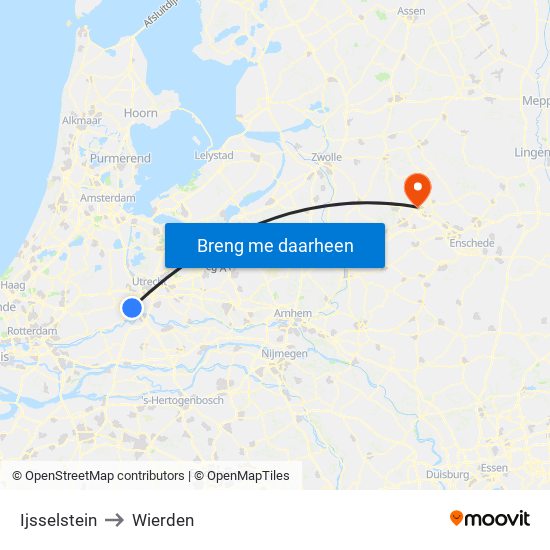 Ijsselstein to Wierden map