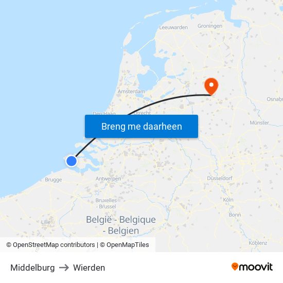 Middelburg to Wierden map