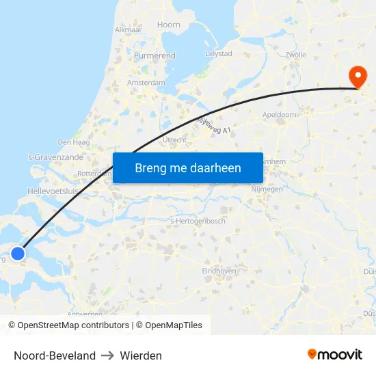 Noord-Beveland to Wierden map