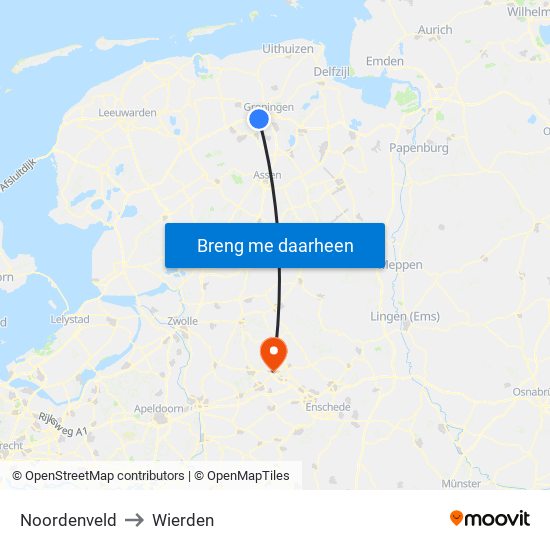 Noordenveld to Wierden map