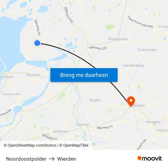 Noordoostpolder to Wierden map