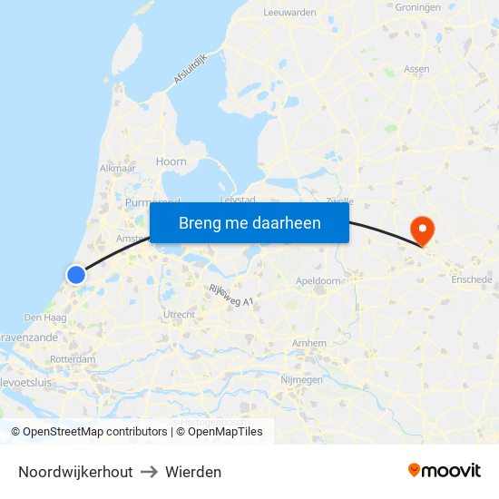 Noordwijkerhout to Wierden map