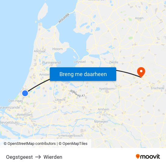Oegstgeest to Wierden map
