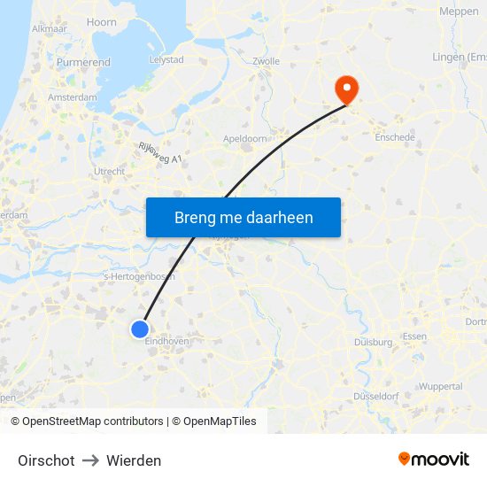 Oirschot to Wierden map