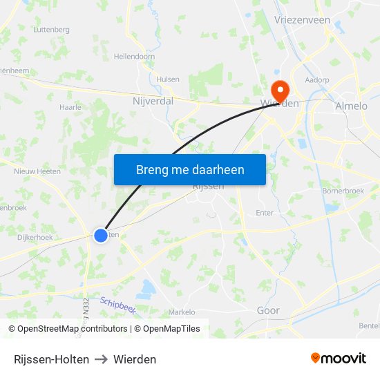 Rijssen-Holten to Wierden map