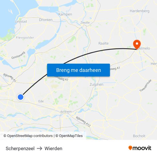 Scherpenzeel to Wierden map