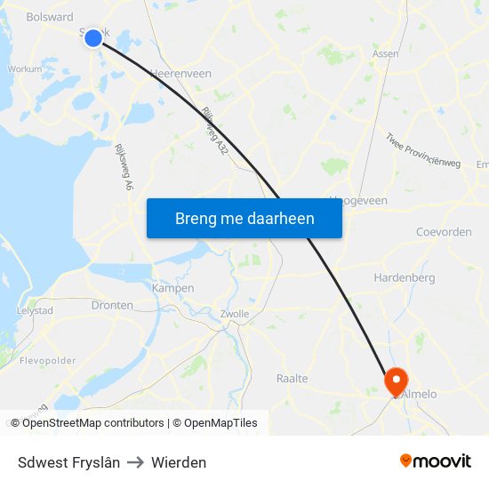 Sdwest Fryslân to Wierden map
