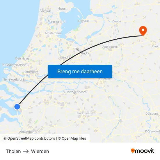 Tholen to Wierden map
