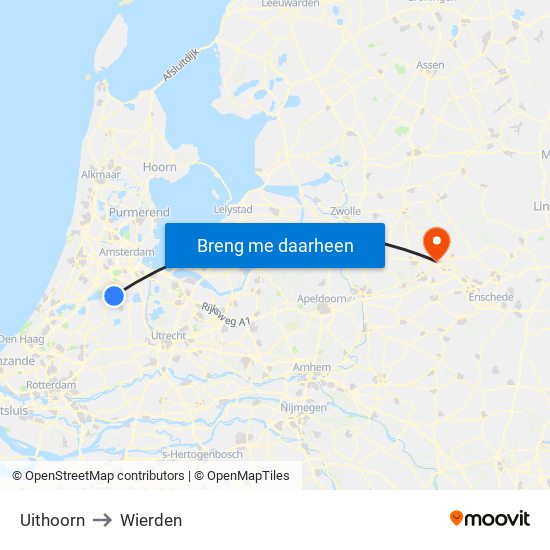 Uithoorn to Wierden map
