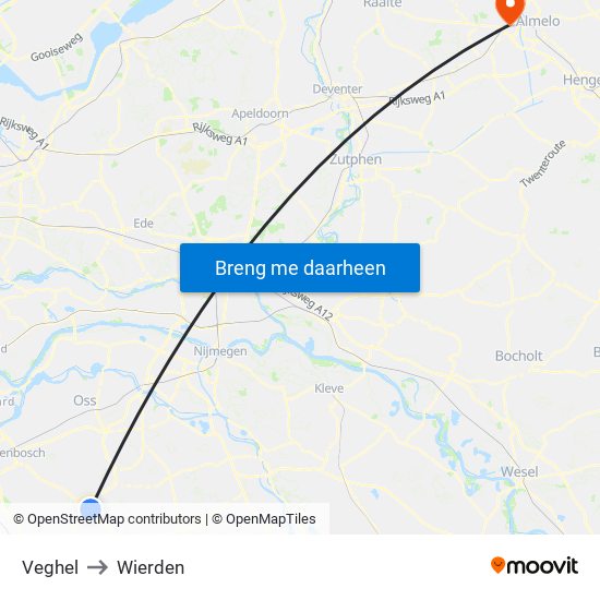 Veghel to Wierden map