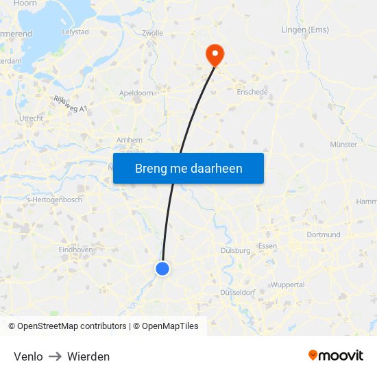 Venlo to Wierden map