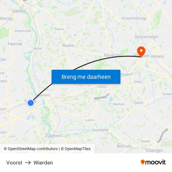 Voorst to Wierden map