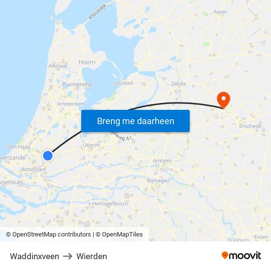 Waddinxveen to Wierden map