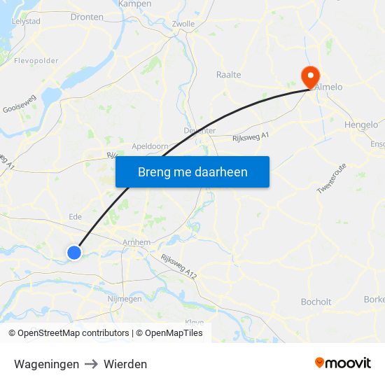 Wageningen to Wierden map
