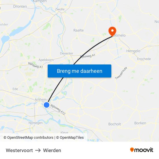 Westervoort to Wierden map