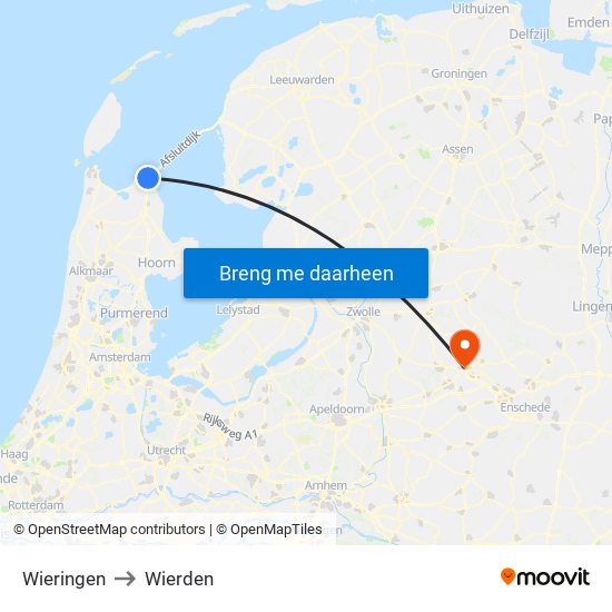 Wieringen to Wierden map
