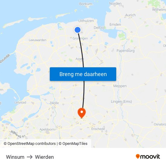 Winsum to Wierden map