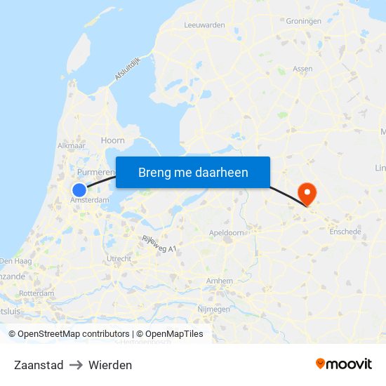 Zaanstad to Wierden map