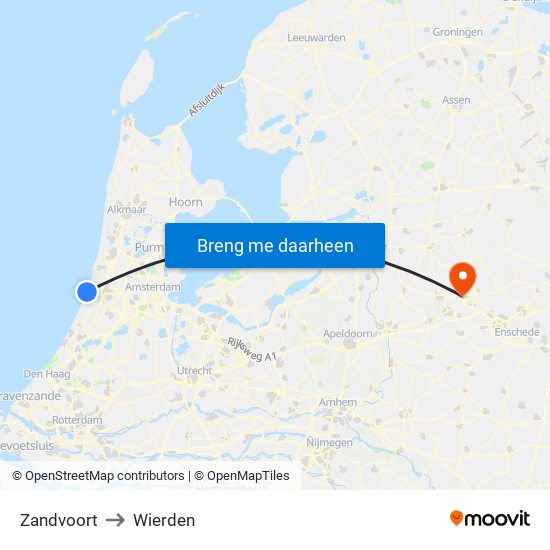 Zandvoort to Wierden map