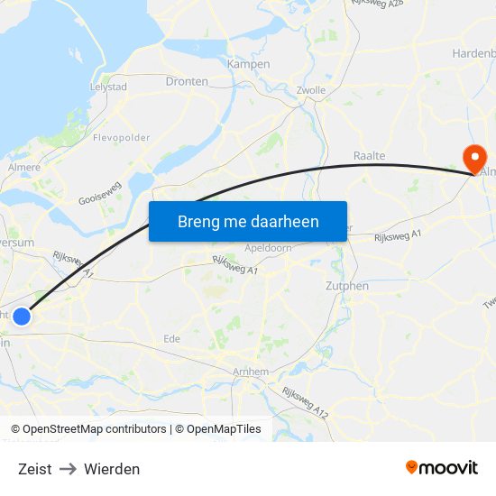 Zeist to Wierden map