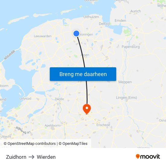Zuidhorn to Wierden map