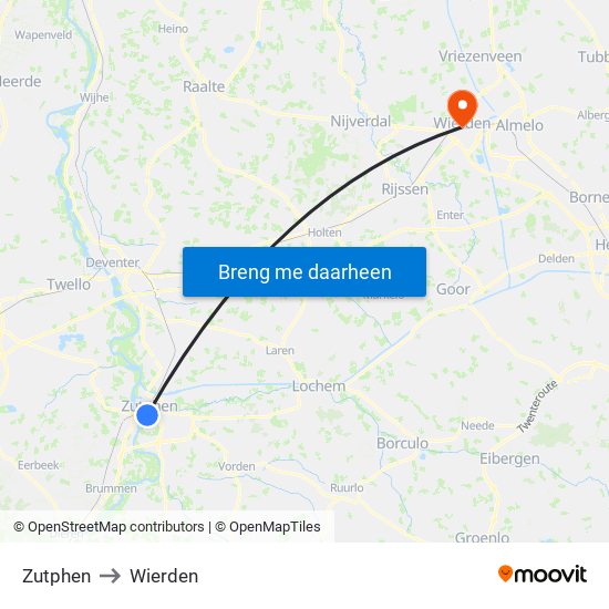 Zutphen to Wierden map