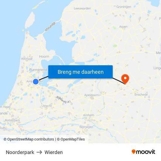 Noorderpark to Wierden map