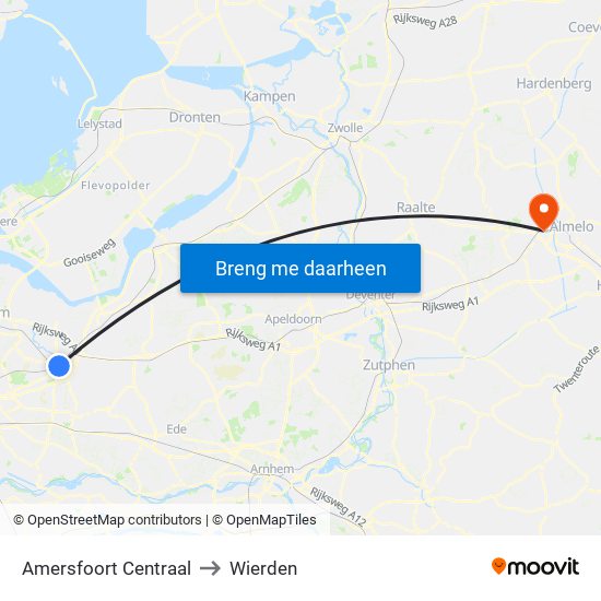 Amersfoort Centraal to Wierden map