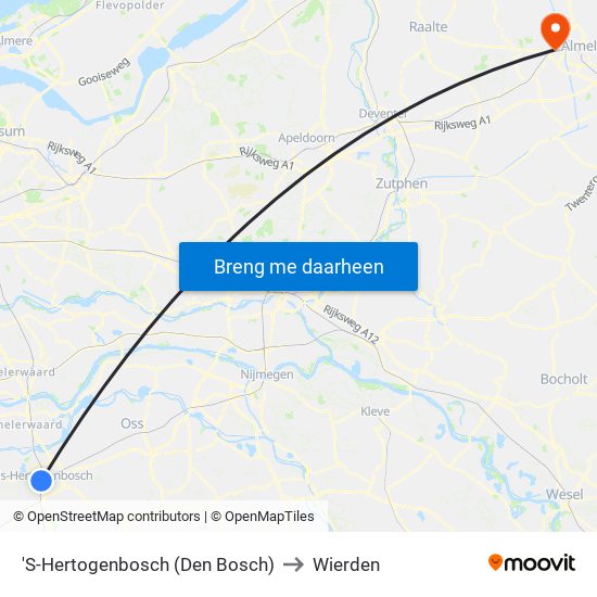 'S-Hertogenbosch (Den Bosch) to Wierden map