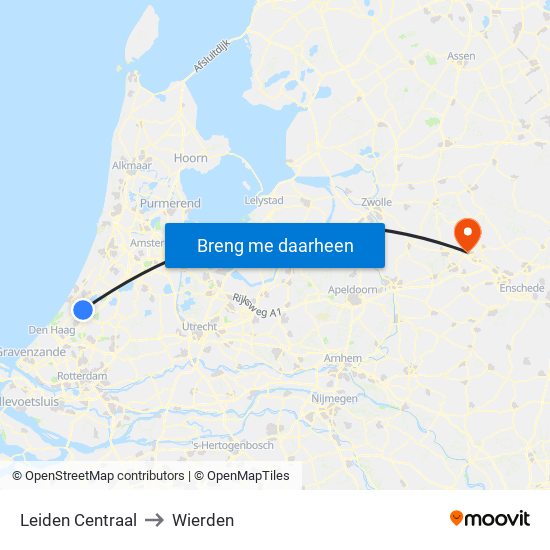 Leiden Centraal to Wierden map