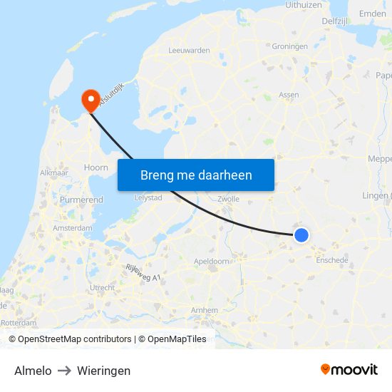 Almelo to Wieringen map