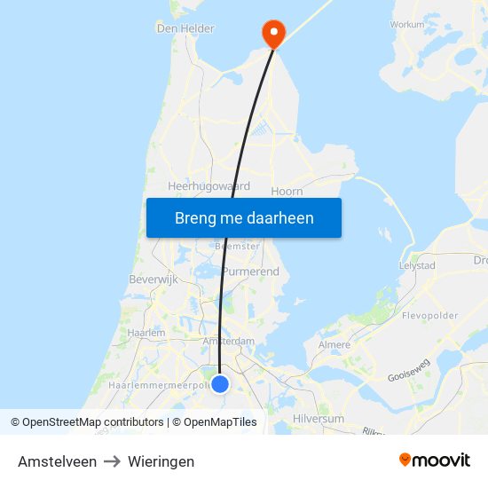 Amstelveen to Wieringen map