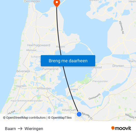 Baarn to Wieringen map