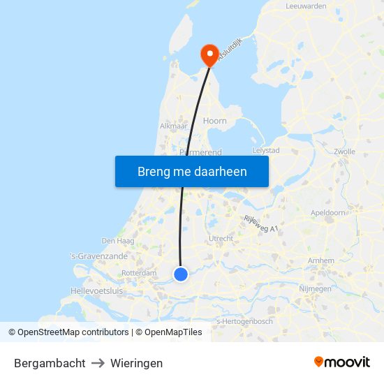 Bergambacht to Wieringen map