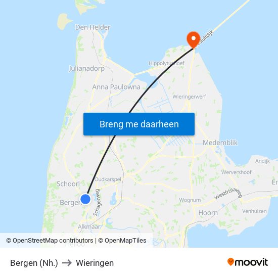 Bergen (Nh.) to Wieringen map