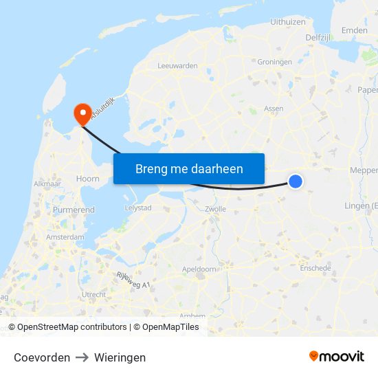 Coevorden to Wieringen map