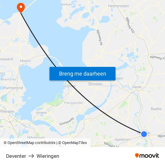 Deventer to Wieringen map