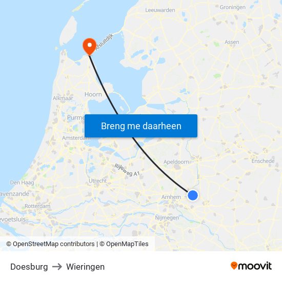 Doesburg to Wieringen map