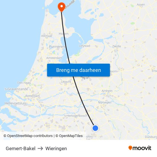 Gemert-Bakel to Wieringen map