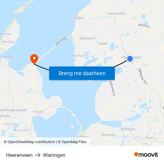 Heerenveen to Wieringen map