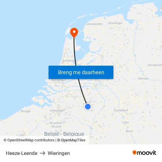 Heeze-Leende to Wieringen map